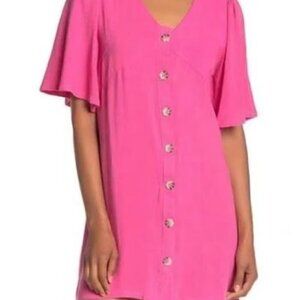 Good Luck Gem Button Down Linen Pink Dress Size S